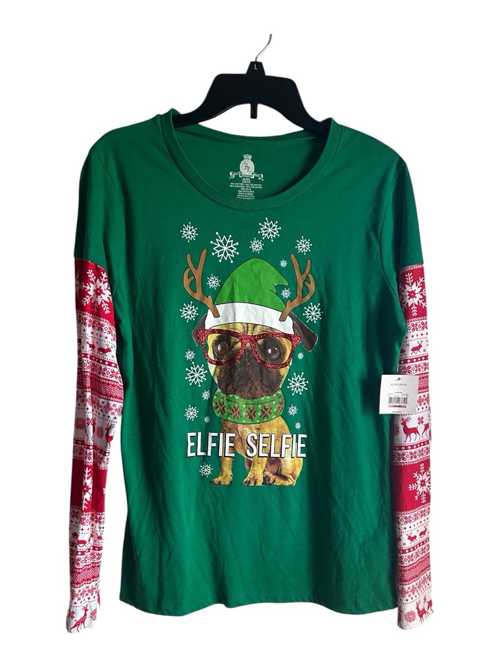 Holiday Time Size XXL 15-17 Pug Christmas Tee